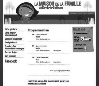 Image du site web avec programmation de la Maison de la Famille de la Vallée de la Gatineau(Outaouais)